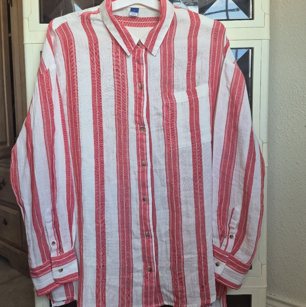Old Navy Red and White Striped Casual Shirt